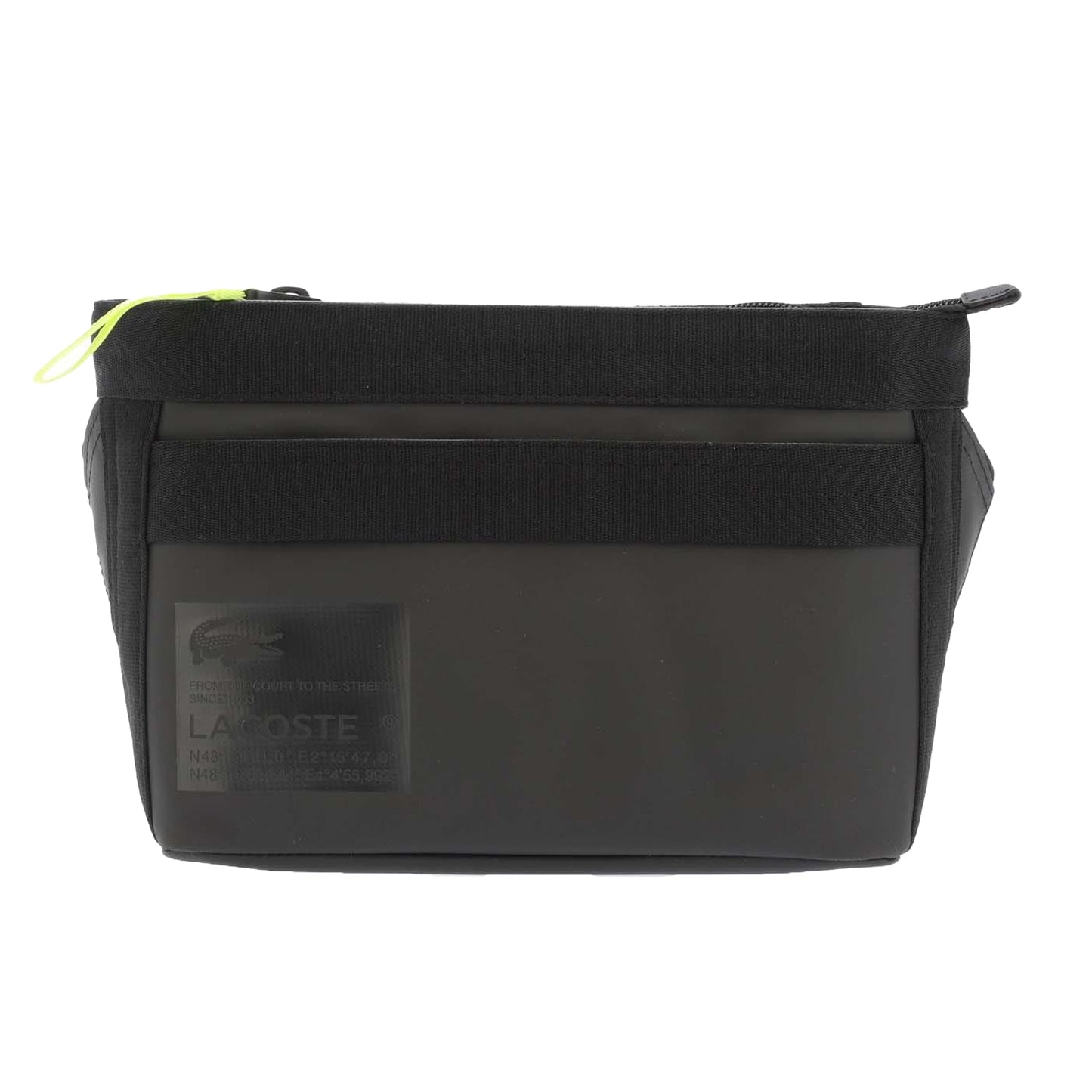 Black - Front - Lacoste Printed Signature Water Repellent Crossbody Bag