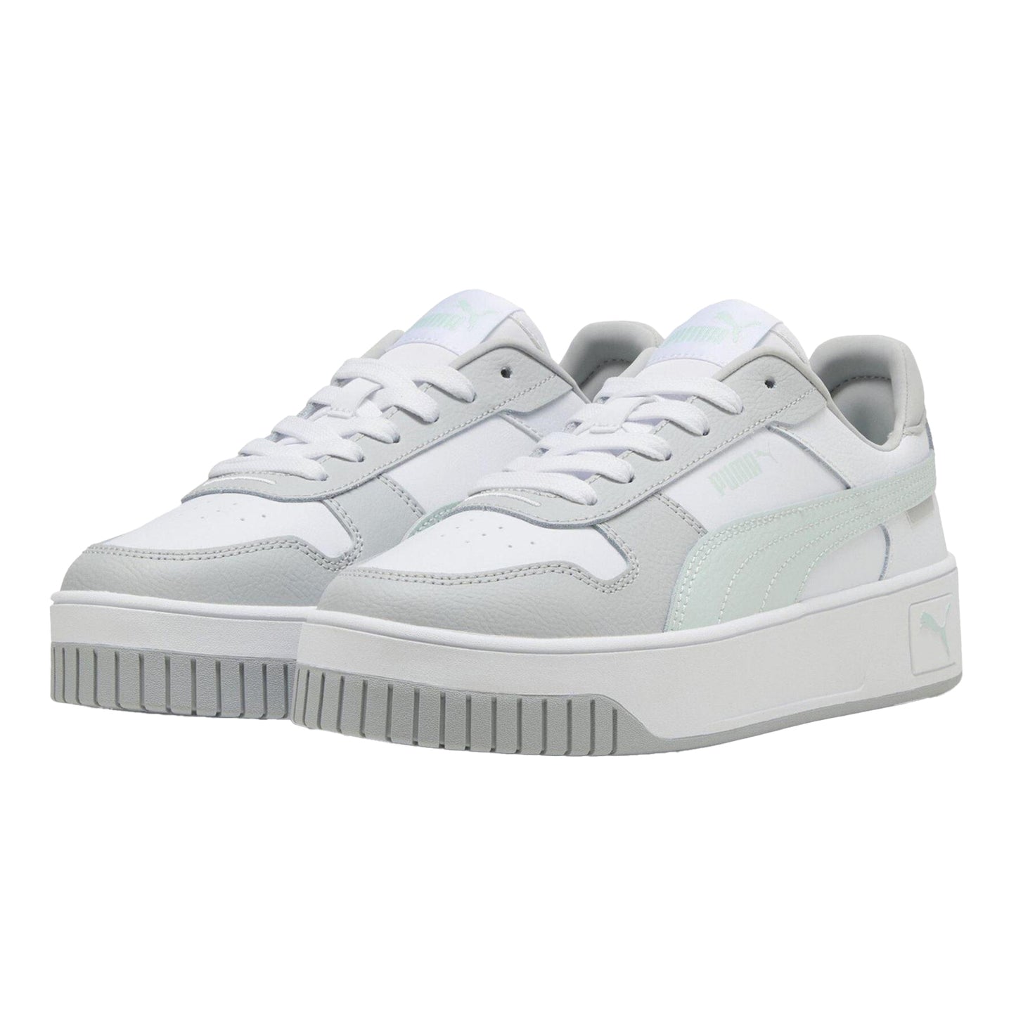 White-Blue-Grey - Side - Puma Womens-Ladies Carina Street Leather Platform Trainers