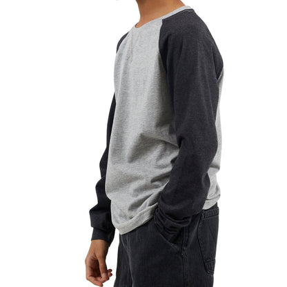 Grey-Charcoal - Front - Brave Soul Boys Raglan Long-Sleeved T-Shirt