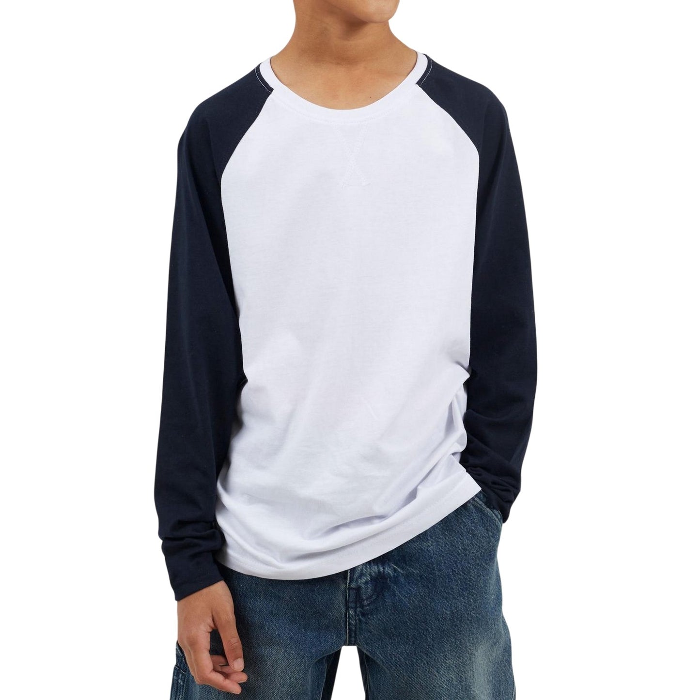 White-Navy - Front - Brave Soul Boys Raglan Long-Sleeved T-Shirt