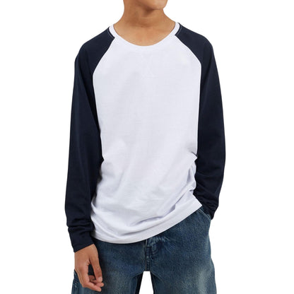 White-Navy - Front - Brave Soul Boys Raglan Long-Sleeved T-Shirt