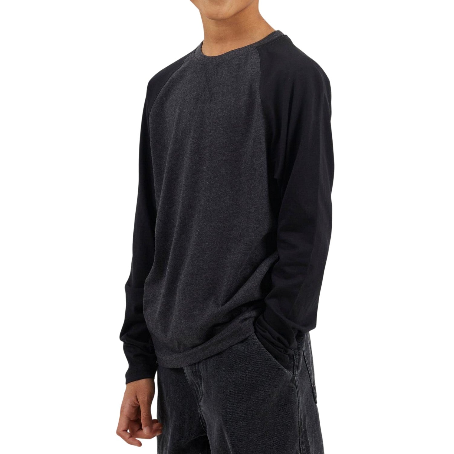 Dark Charcoal - Front - Brave Soul Boys Raglan Long-Sleeved T-Shirt