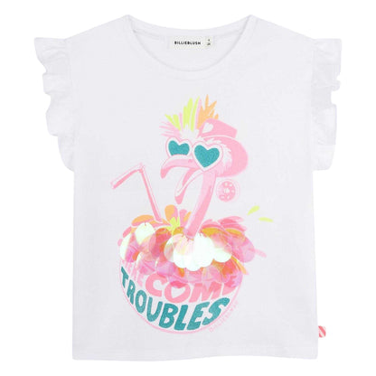 White - Front - Billieblush Girls Flamingo T-Shirt