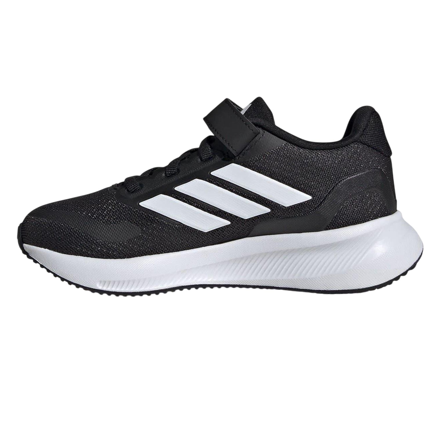 Black-White - Side - Adidas Childrens-Kids 3 Stripes Trainers