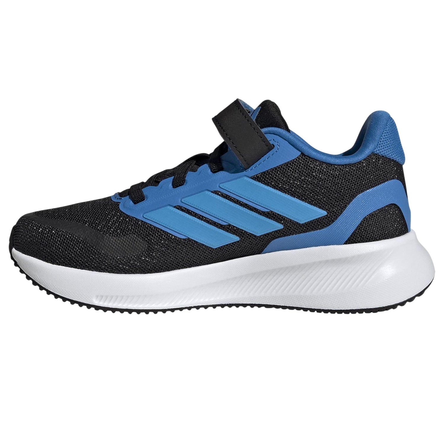 Black-Blue - Side - Adidas Childrens-Kids 3 Stripes Trainers