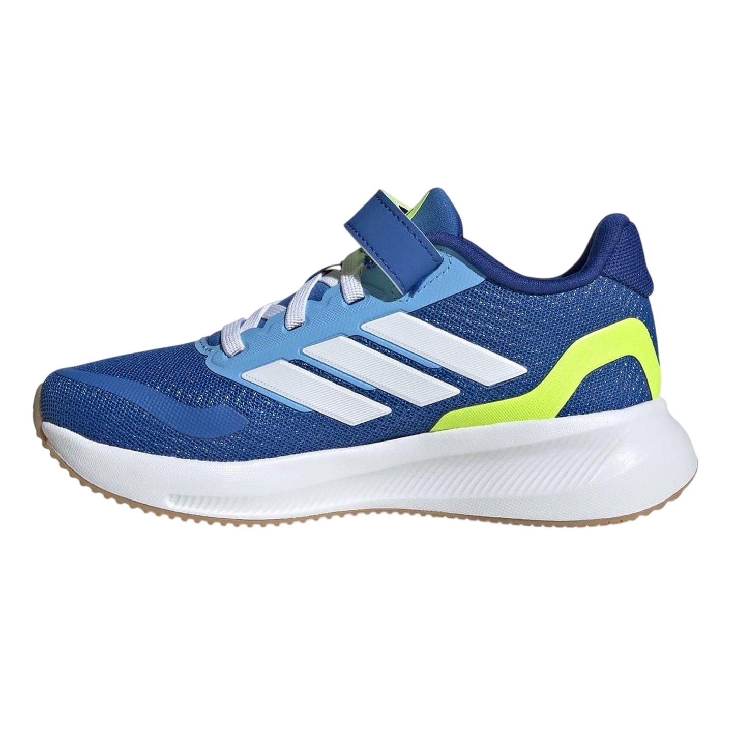Royal Blue-Lemon - Side - Adidas Childrens-Kids 3 Stripes Trainers