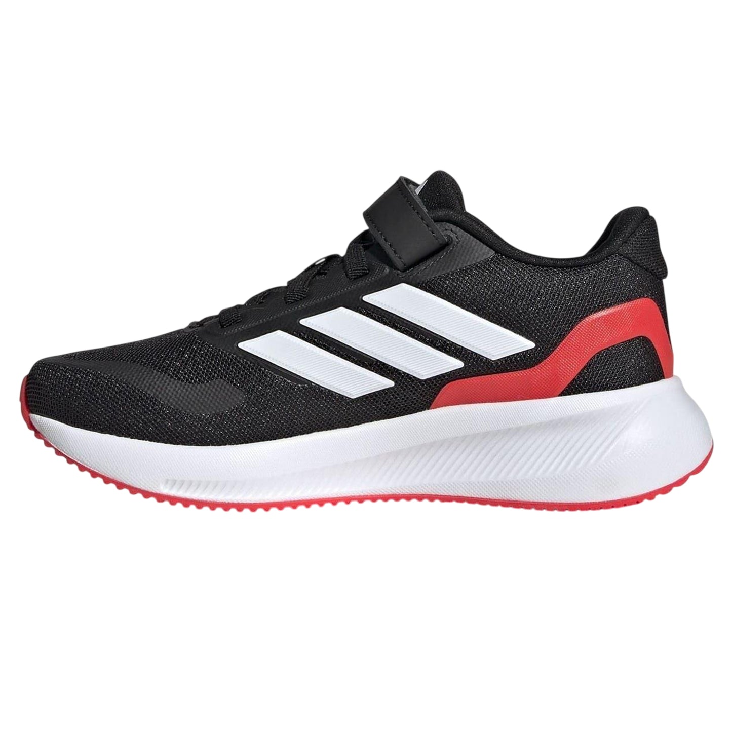 Black-Red - Side - Adidas Childrens-Kids 3 Stripes Trainers