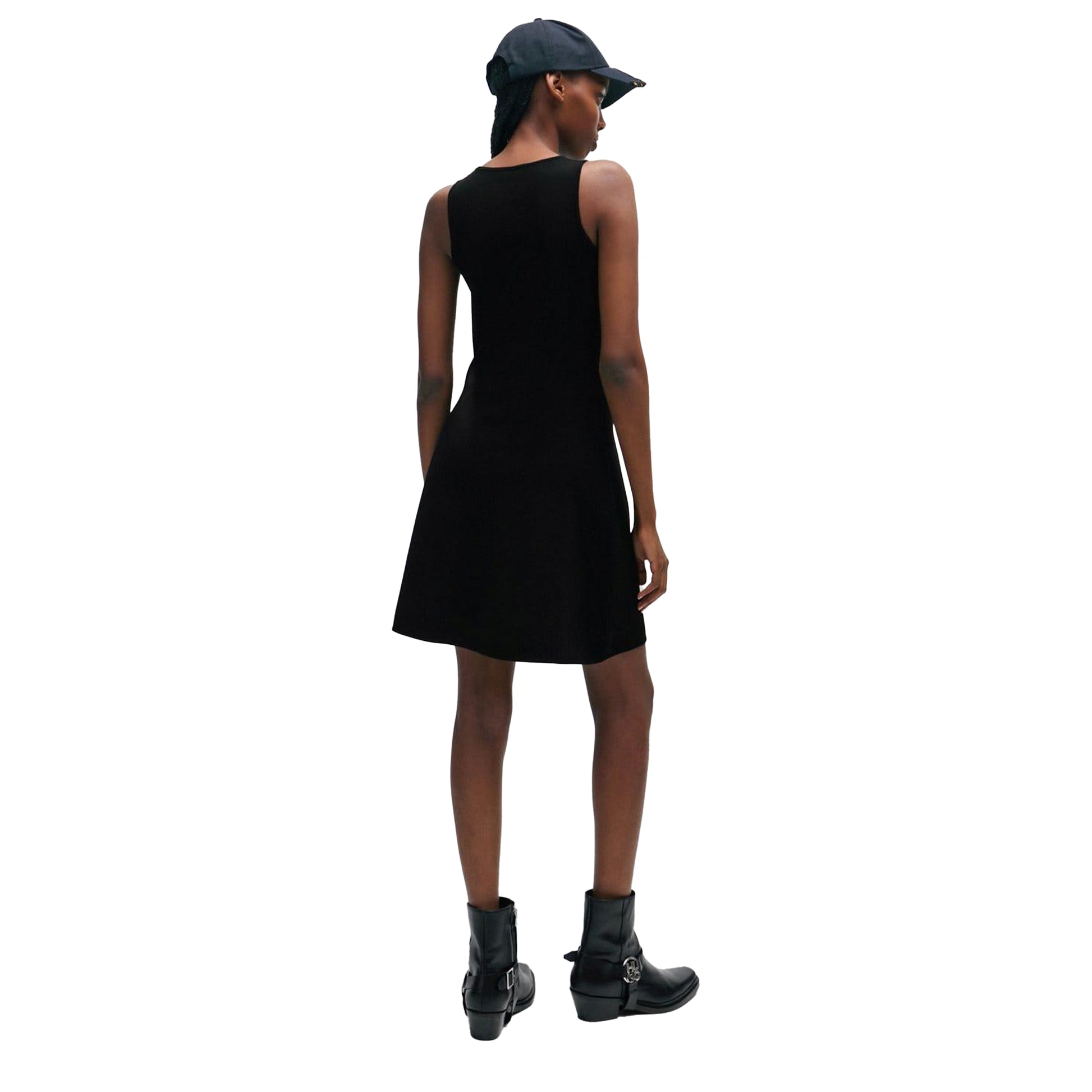Black - Back - Hugo Womens-Ladies Sriangla Fitted And Flared Sleeveless Dress