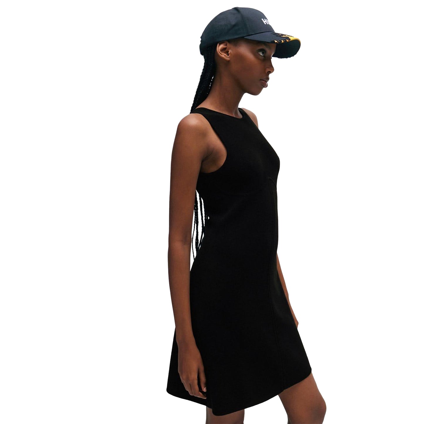 Black - Side - Hugo Womens-Ladies Sriangla Fitted And Flared Sleeveless Dress