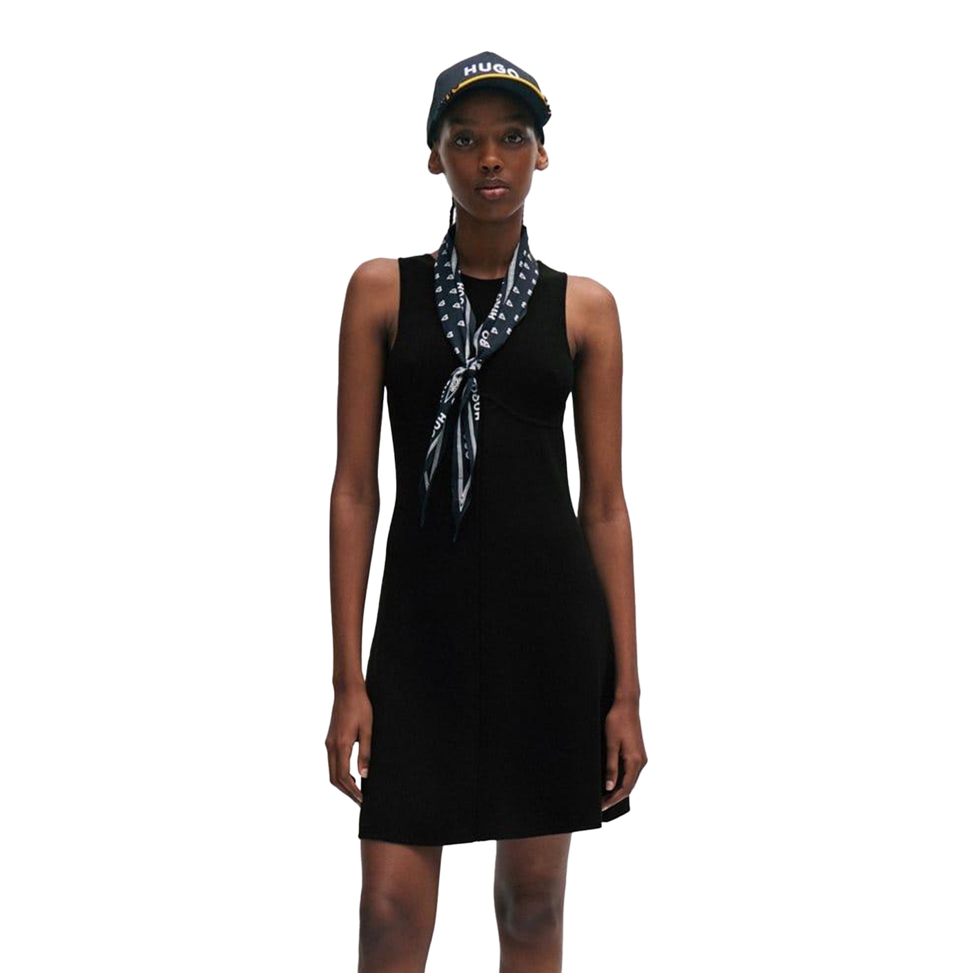 Black - Front - Hugo Womens-Ladies Sriangla Fitted And Flared Sleeveless Dress