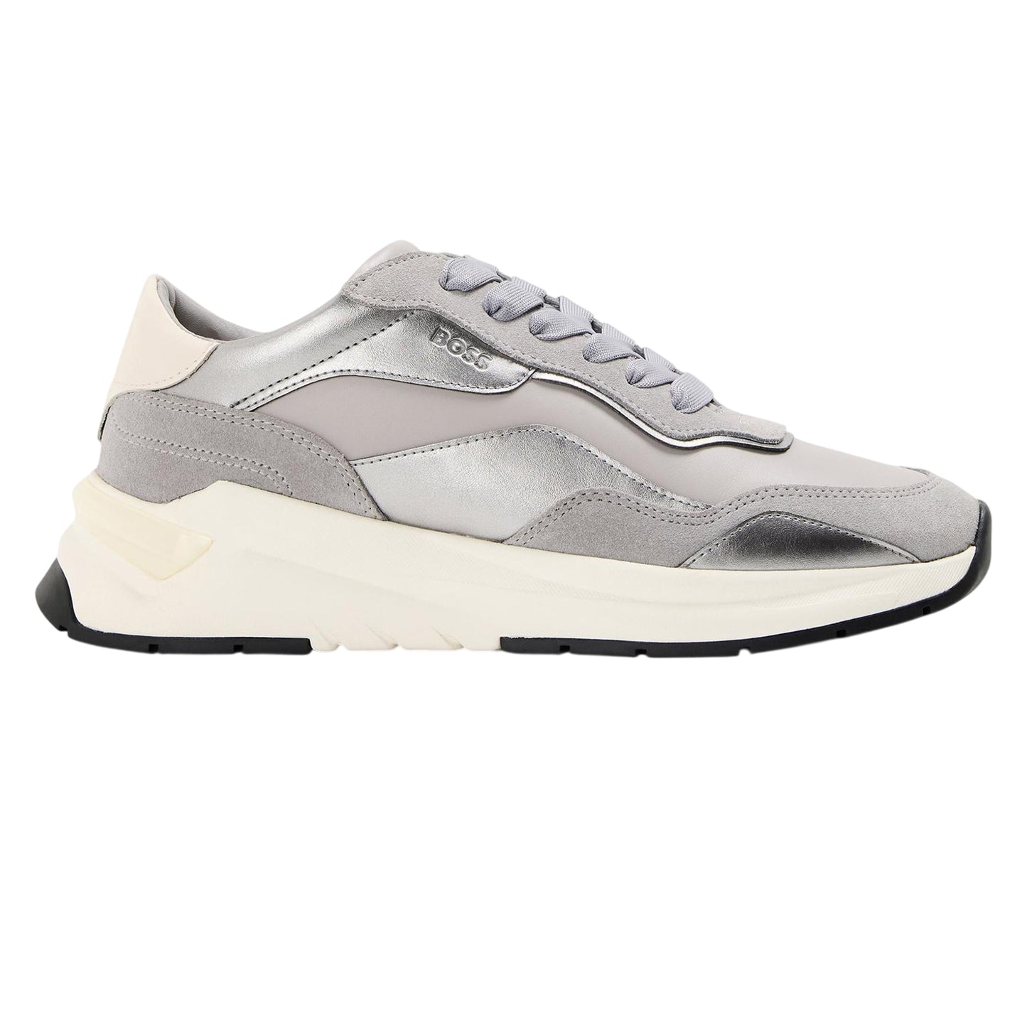 Medium Grey - Front - Boss Womens-Ladies Skylar Leather Trainers