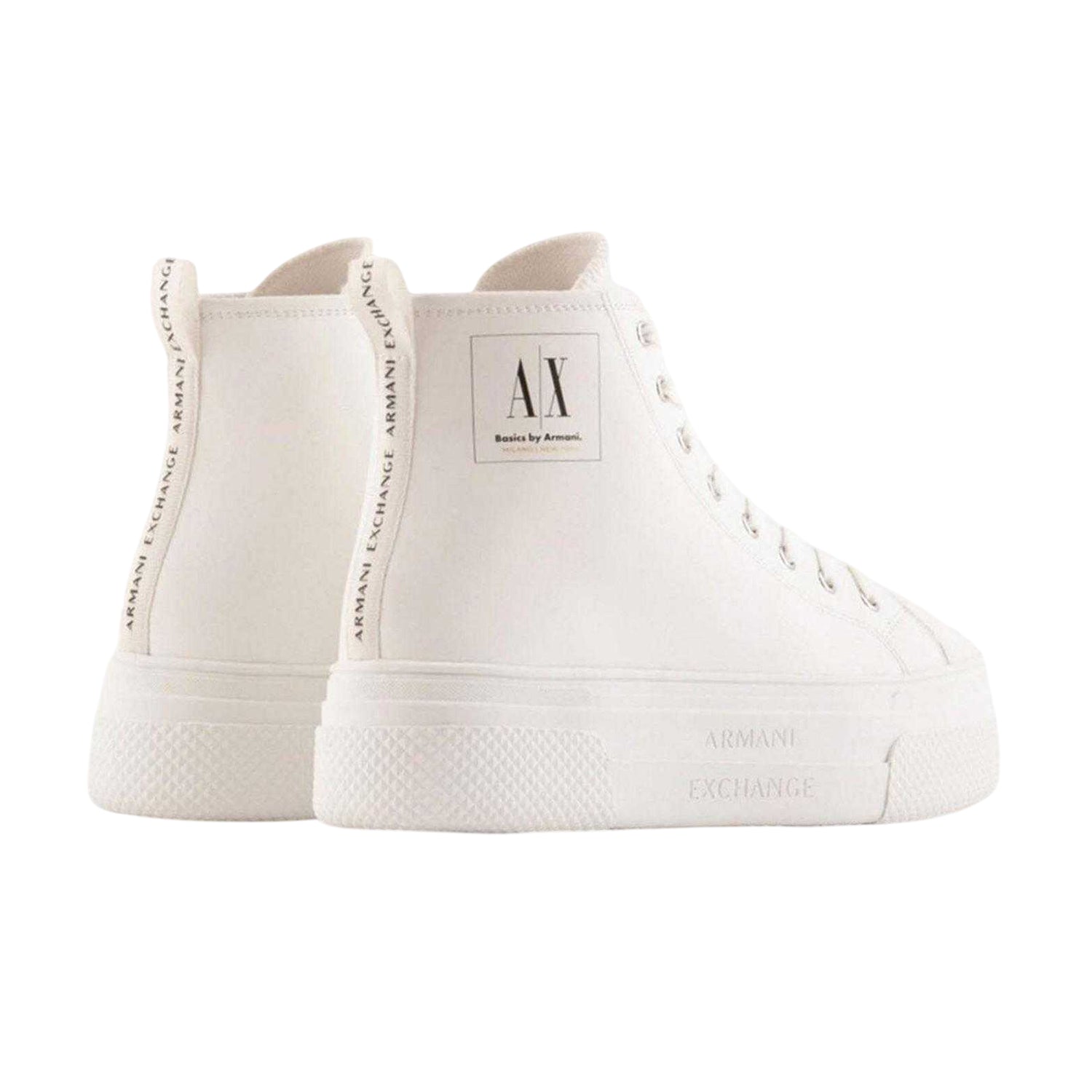 Off White - Back - Armani Exchange Womens-Ladies Leather High Top Trainers
