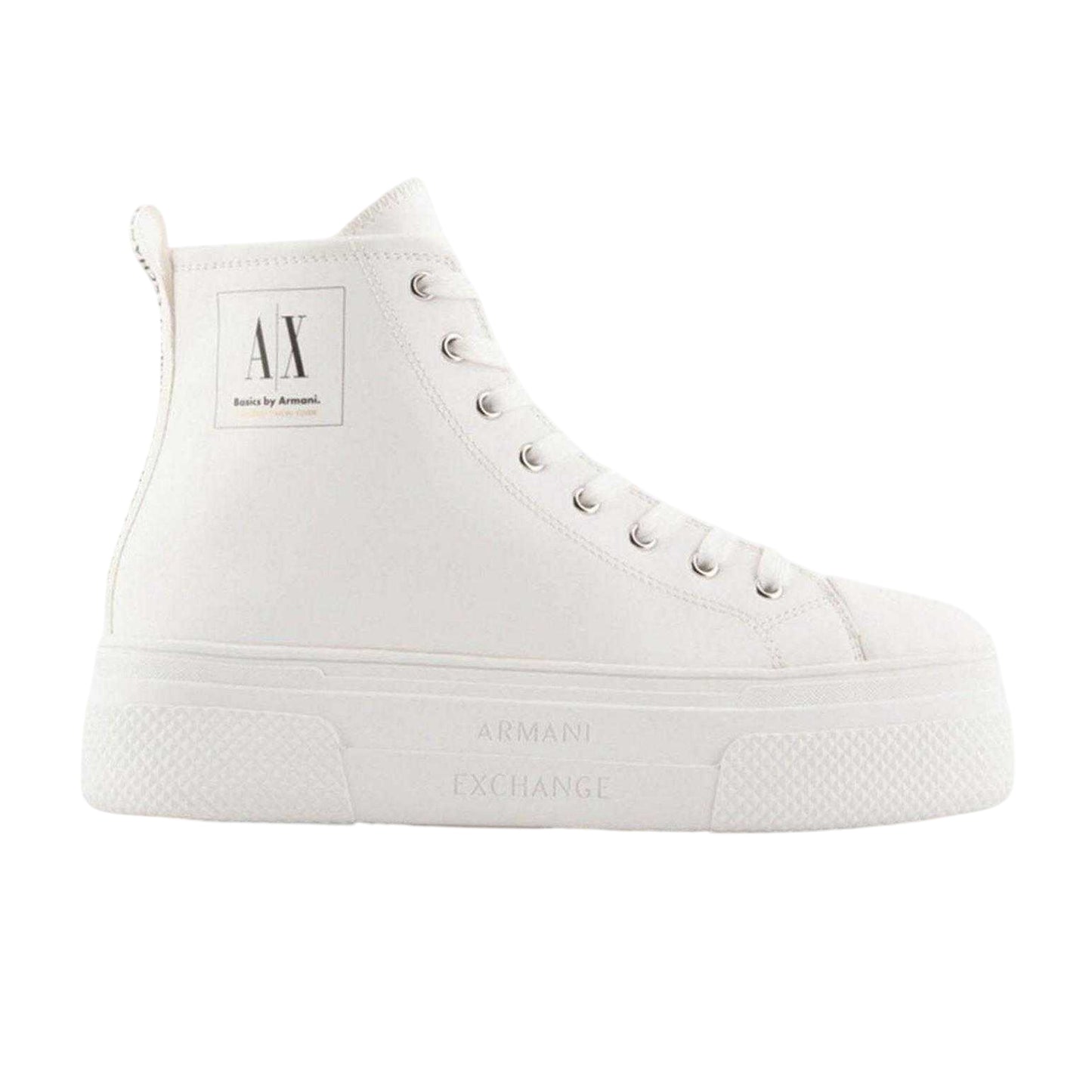 Off White - Side - Armani Exchange Womens-Ladies Leather High Top Trainers