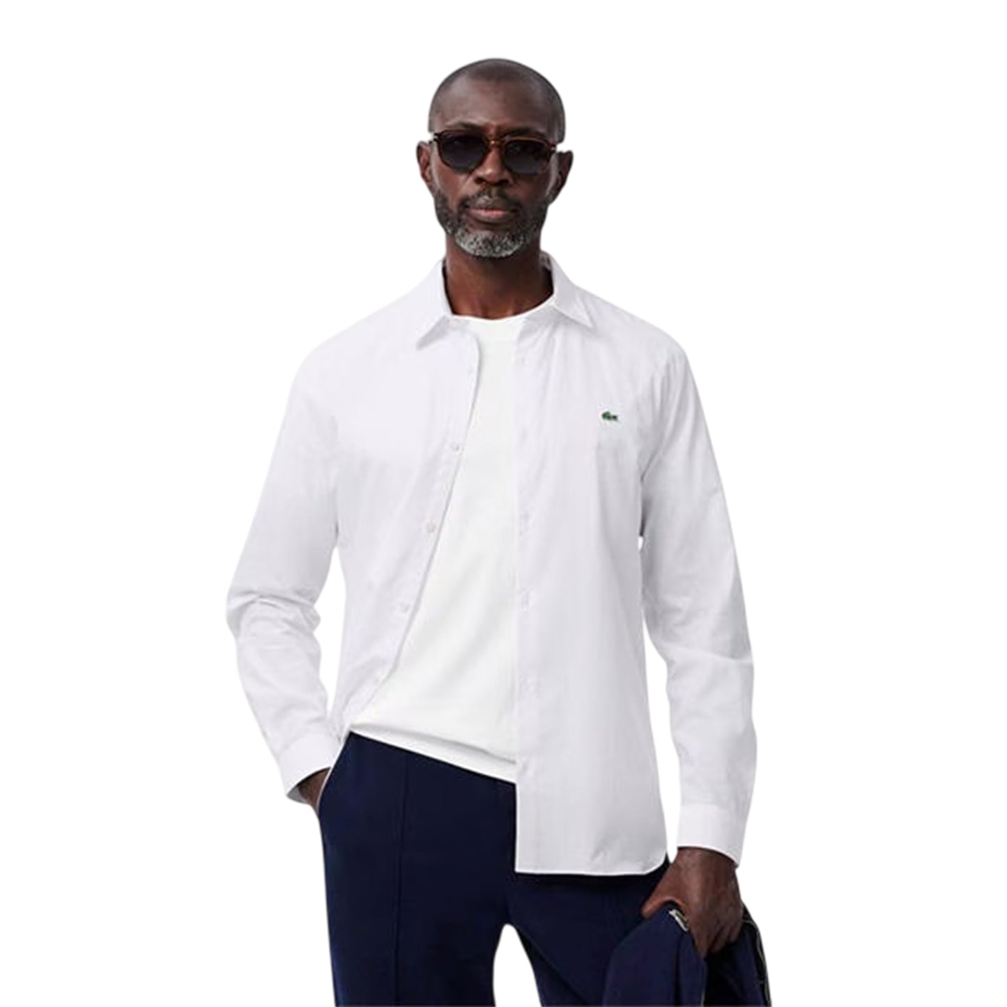 White - Side - Lacoste Mens Oxford Long-Sleeved Shirt