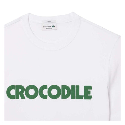 White - Side - Lacoste Mens Graphic Print Cotton T-Shirt