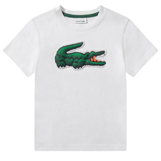 White - Front - Lacoste Childrens-Kids Puffy Logo Regular T-Shirt