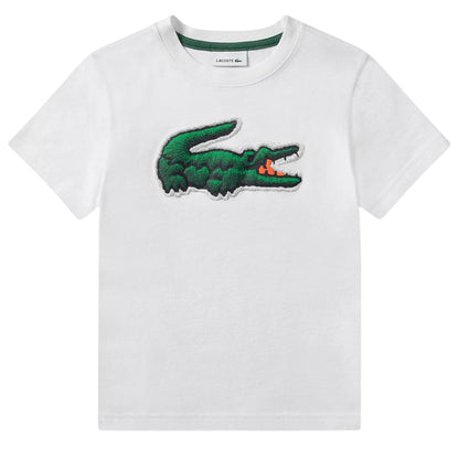 White - Front - Lacoste Childrens-Kids Puffy Logo Regular T-Shirt