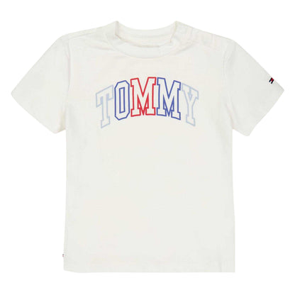 White - Front - Tommy Hilfiger Childrens-Kids Logo Outline T-Shirt