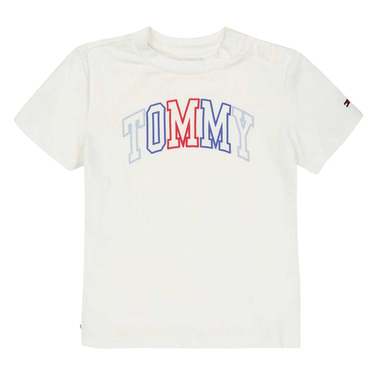 White - Front - Tommy Hilfiger Childrens-Kids Logo Outline T-Shirt