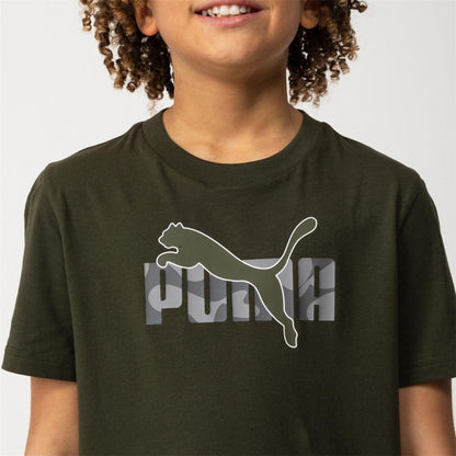 Olive Camo - Lifestyle - Puma Childrens-Kids Essentials Lab Logo T-Shirt