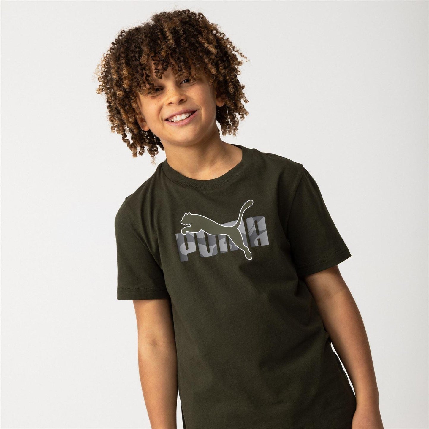 Olive Camo - Pack Shot - Puma Childrens-Kids Essentials Lab Logo T-Shirt