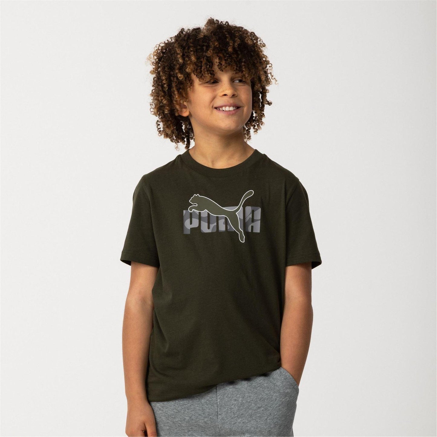 Olive Camo - Front - Puma Childrens-Kids Essentials Lab Logo T-Shirt