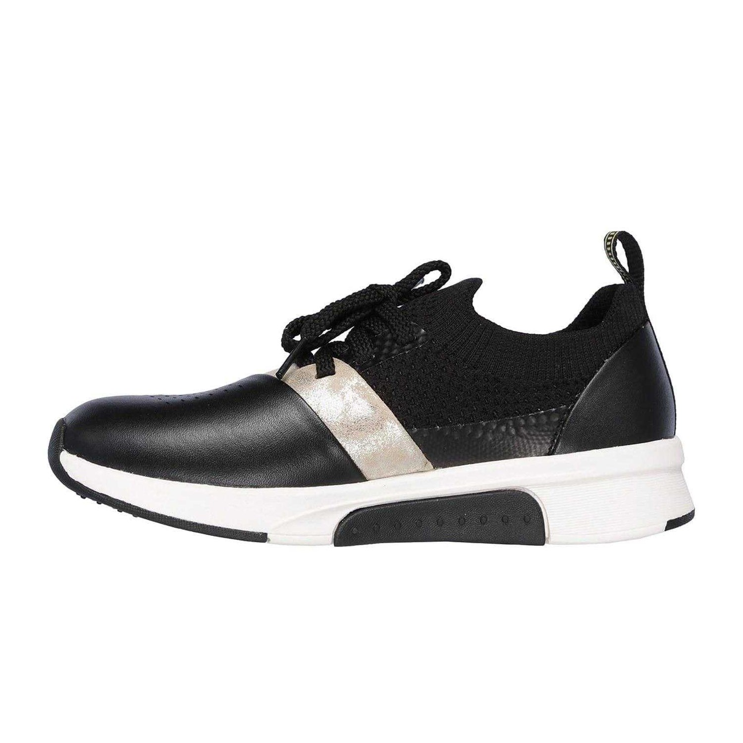 Black-Gold - Back - Skechers Womens-Ladies Modern Jogg Leather Trainers