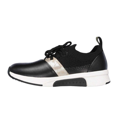Black-Gold - Back - Skechers Womens-Ladies Modern Jogg Leather Trainers