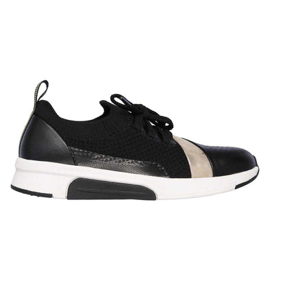 Black-Gold - Side - Skechers Womens-Ladies Modern Jogg Leather Trainers