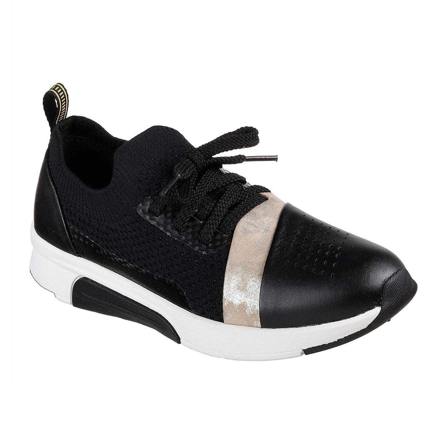 Black-Gold - Front - Skechers Womens-Ladies Modern Jogg Leather Trainers