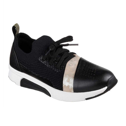 Black-Gold - Front - Skechers Womens-Ladies Modern Jogg Leather Trainers