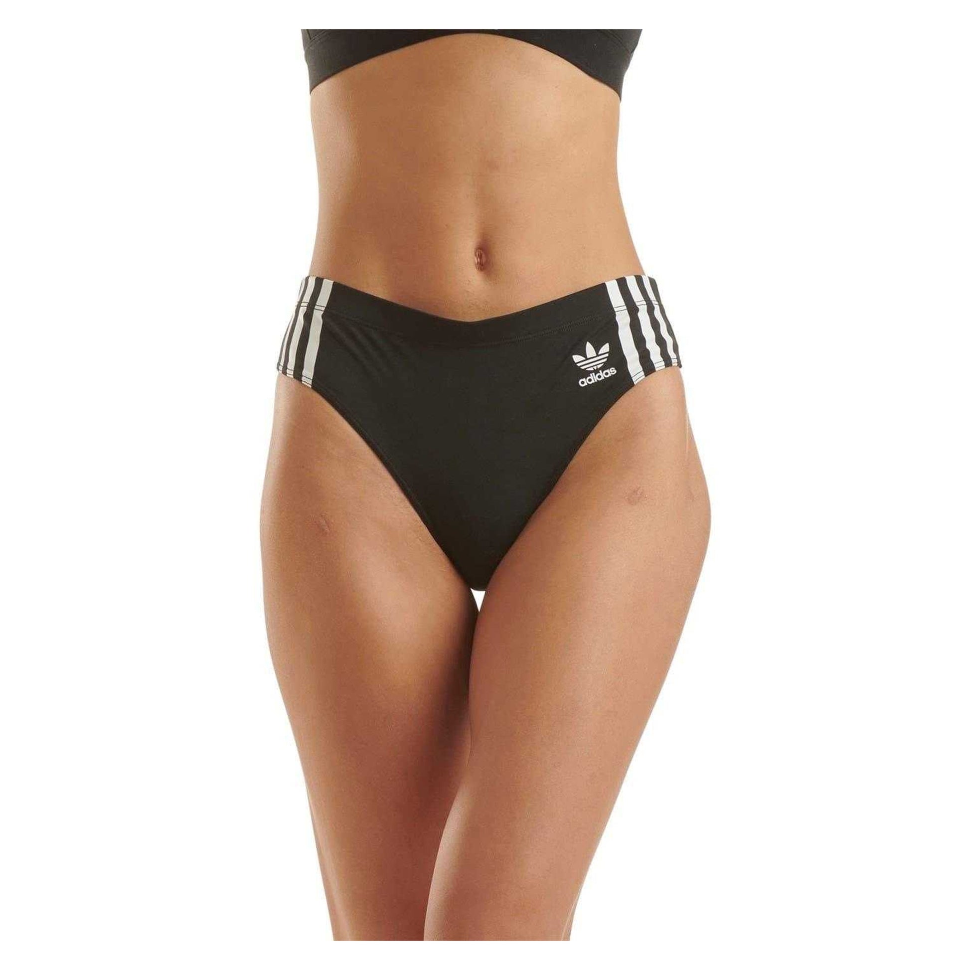 Black - Back - Adidas Womens-Ladies Cotton Comfort Thong (Pack of 2)