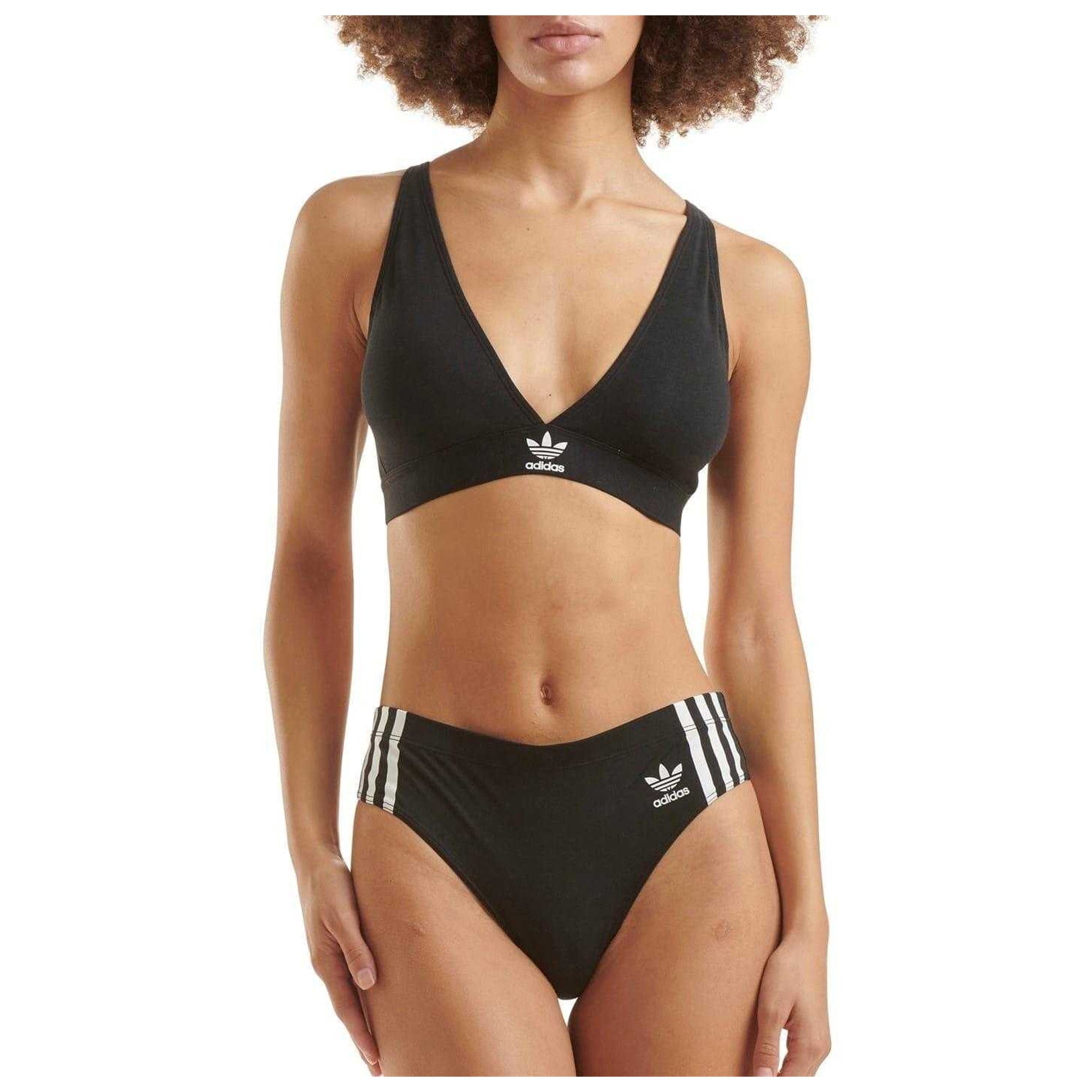 Black - Side - Adidas Womens-Ladies Cotton Comfort Thong (Pack of 2)