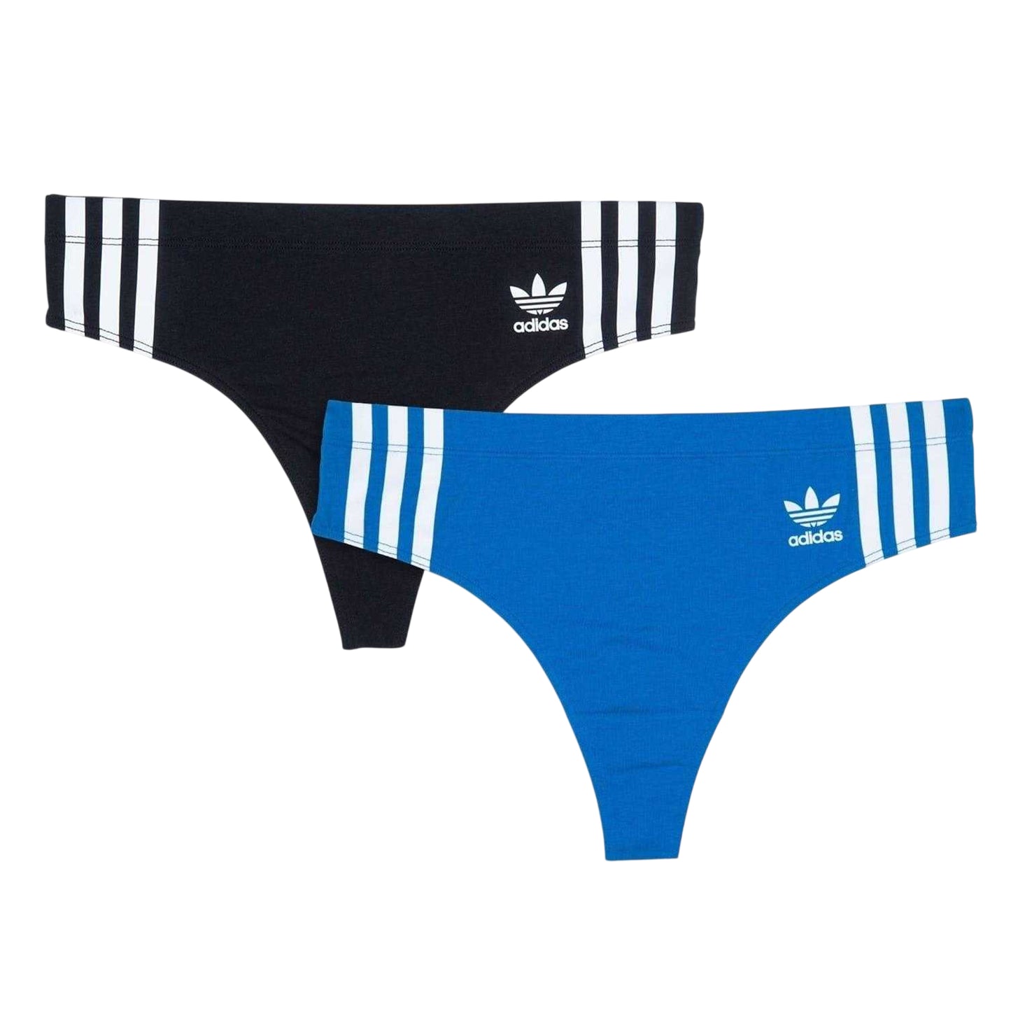 Black-Blue - Front - Adidas Womens-Ladies Cotton Comfort Thong (Pack of 2)