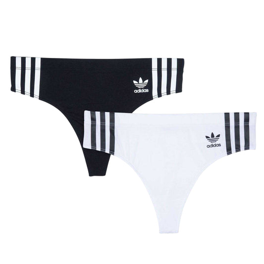 Black-White - Front - Adidas Womens-Ladies Cotton Comfort Thong (Pack of 2)