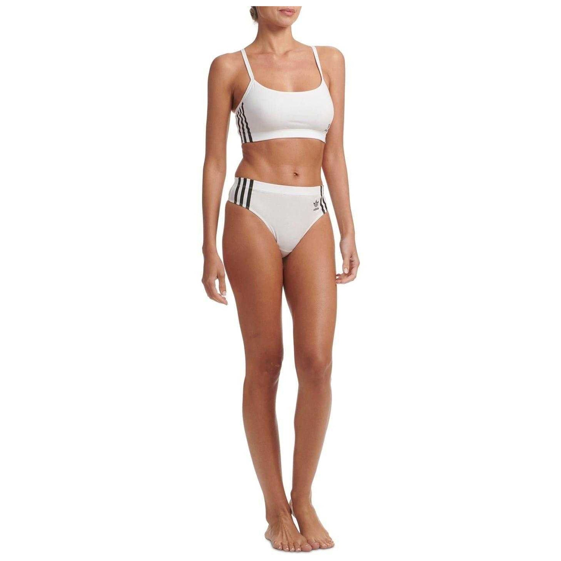 Black-White - Side - Adidas Womens-Ladies Cotton Comfort Thong (Pack of 2)