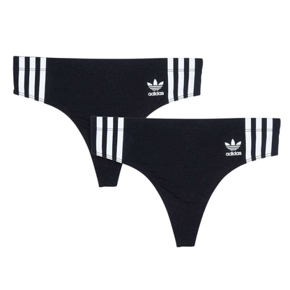 Black - Front - Adidas Womens-Ladies Cotton Comfort Thong (Pack of 2)