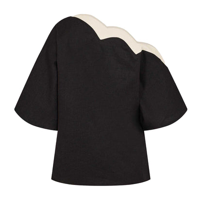 Black-Cream - Back - Never Fully Dressed Womens-Ladies Tilly Scalloped Top