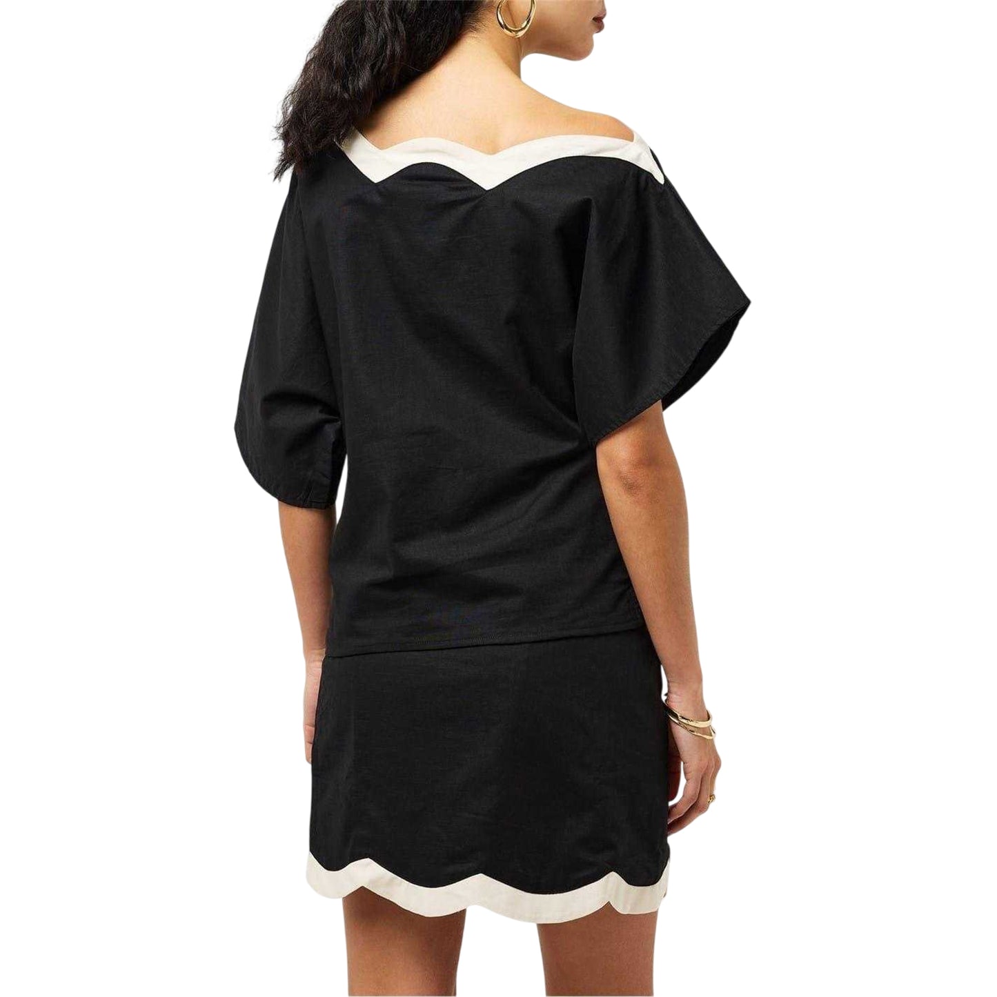 Black-Cream - Side - Never Fully Dressed Womens-Ladies Tilly Scalloped Top