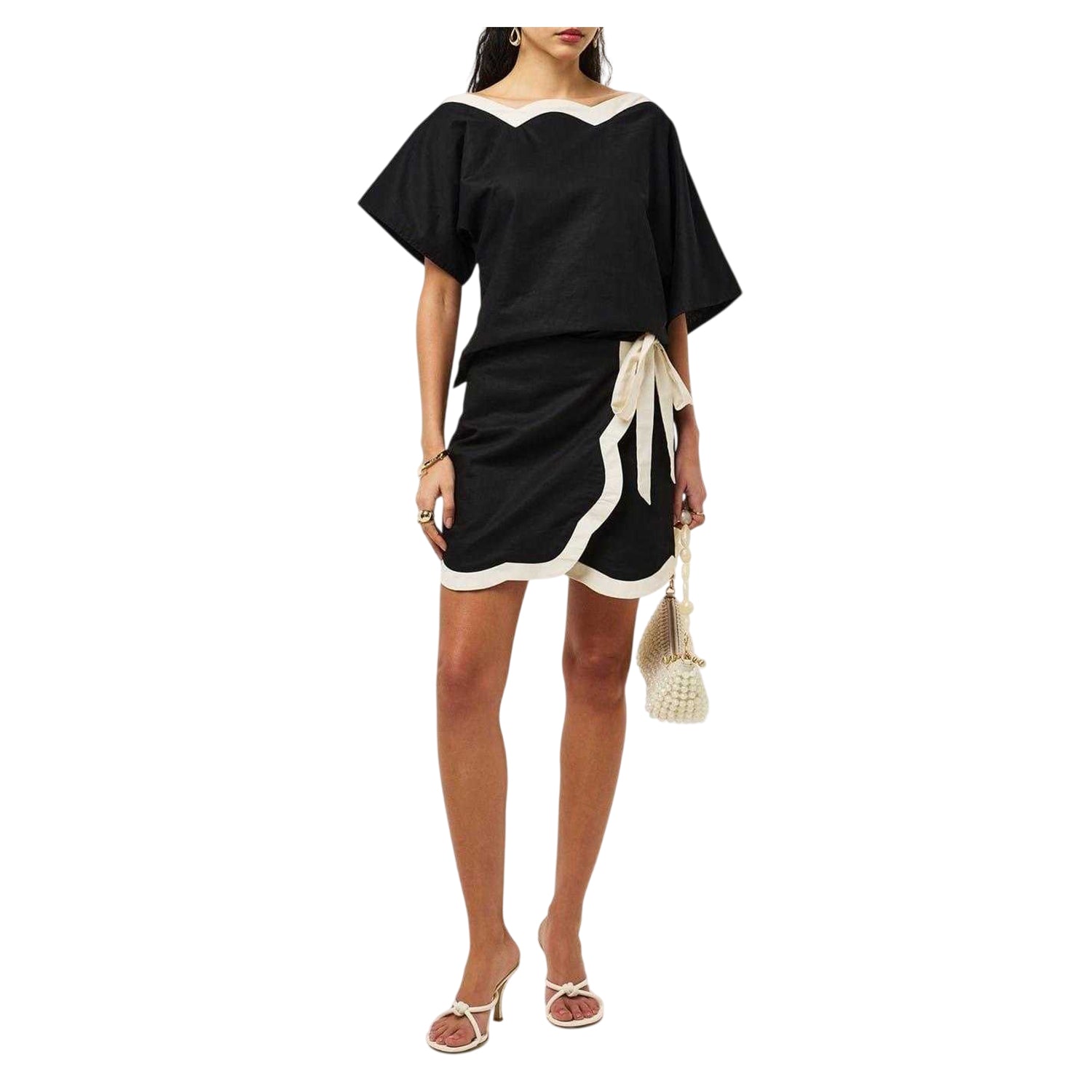 Black-Cream - Lifestyle - Never Fully Dressed Womens-Ladies Tilly Scalloped Top