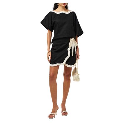 Black-Cream - Lifestyle - Never Fully Dressed Womens-Ladies Tilly Scalloped Top