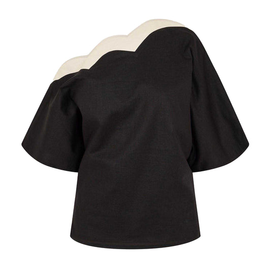 Black-Cream - Front - Never Fully Dressed Womens-Ladies Tilly Scalloped Top