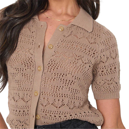 Mocha - Side - I Saw It First Womens-Ladies Crochet Top
