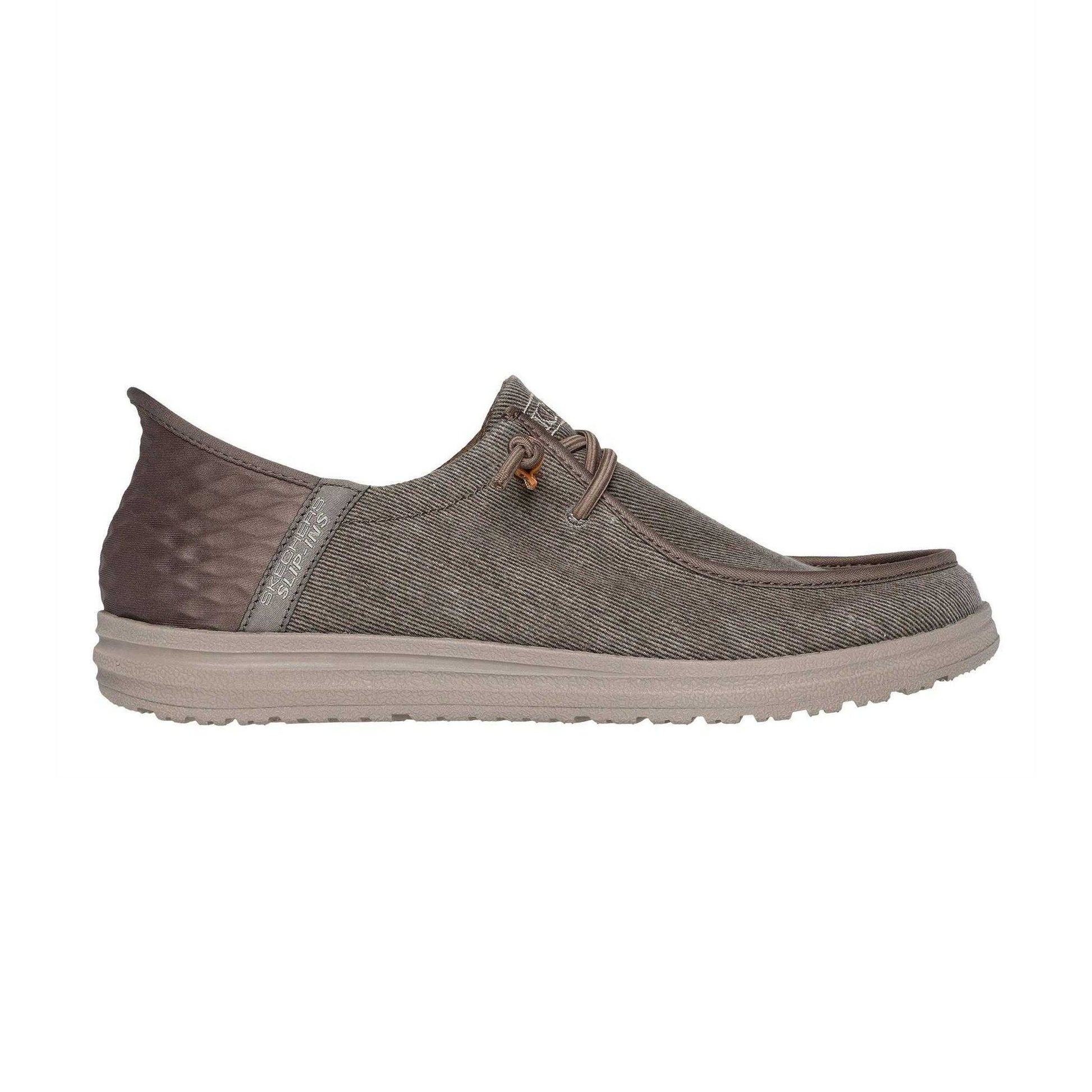 Khaki - Side - Skechers Mens Berlaine Slip-on Shoes