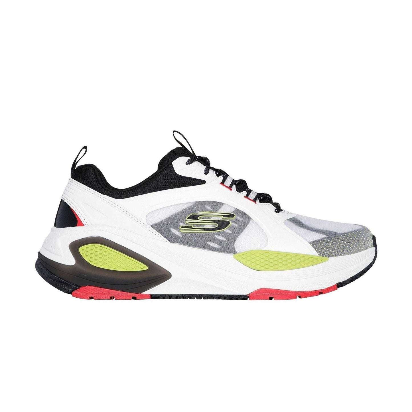 White-Green-Black - Side - Skechers Mens Mono Mesh Trainers