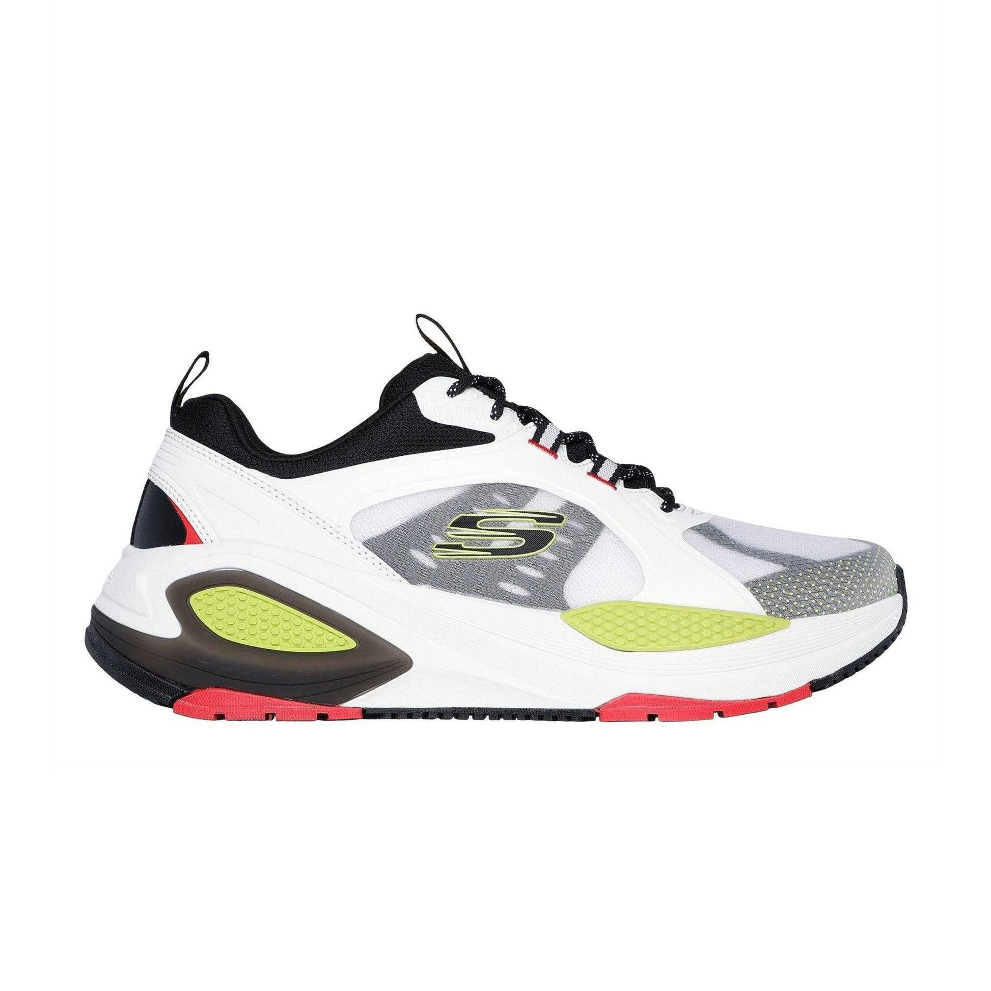 White-Green-Black - Side - Skechers Mens Mono Mesh Trainers