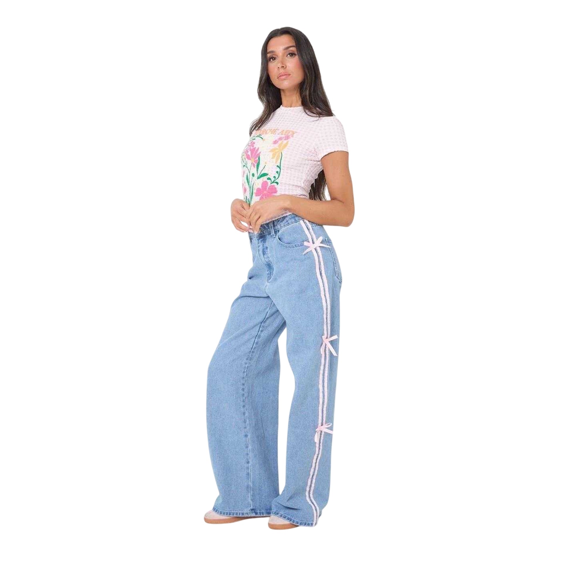 Pink - Front - I Saw It First Womens-Ladies Floral Gingham Slim T-Shirt