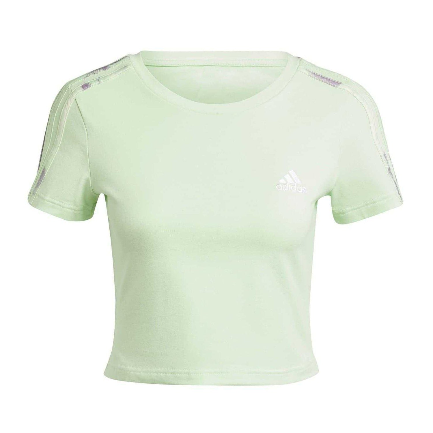 Green - Front - Adidas Womens-Ladies 3 Stripes Slim Crop T-Shirt