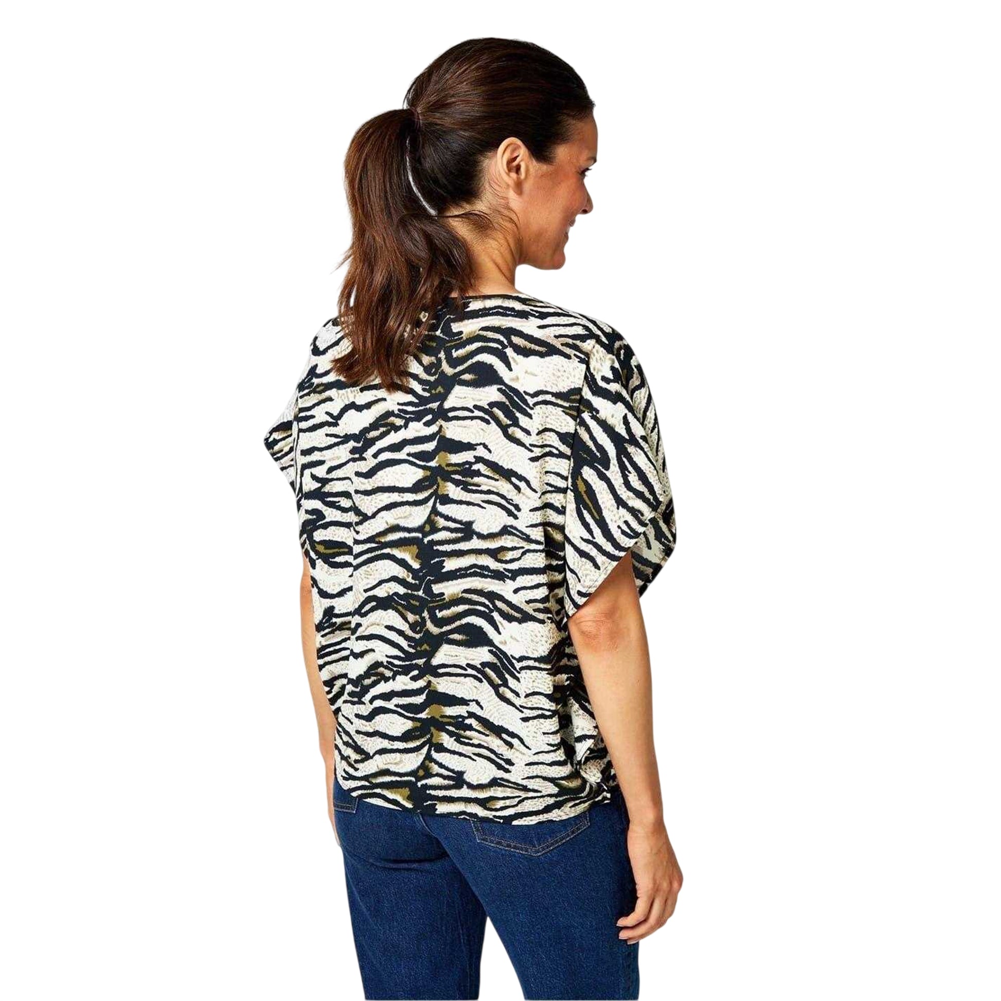 Black-White - Back - Biba Womens-Ladies Zebra Print Zip Front Top