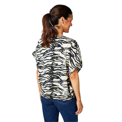 Black-White - Back - Biba Womens-Ladies Zebra Print Zip Front Top